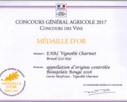 MEDAILLE D'OR CONCOURS GENERAL AGRICOLE PARIS 2017 - CUVEE MASFRAISE 2016