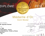 Médaille d' OR au concours international du Gamay 2012